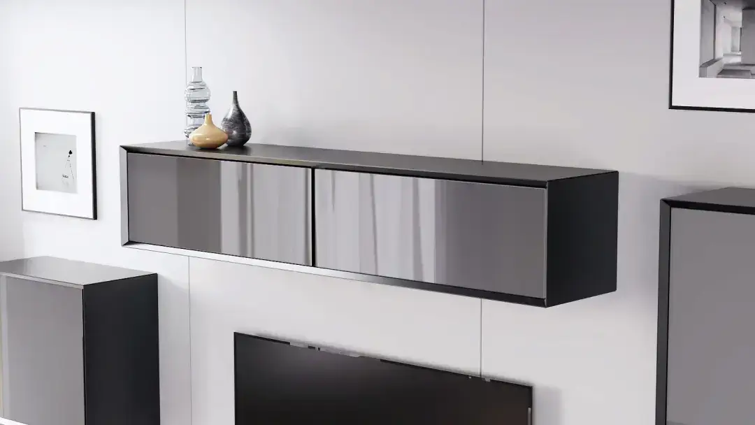 Шкаф навесной двухдверный горизонтальный Glass, цвет Черный + Серый фото - 5 - большое изображение